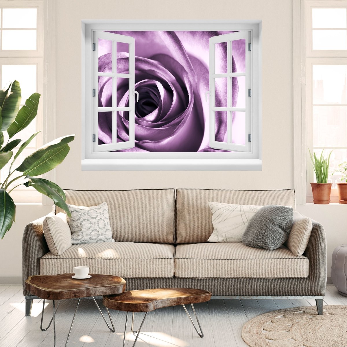Sticker mural 3D rose violette - Wall Decal M0051