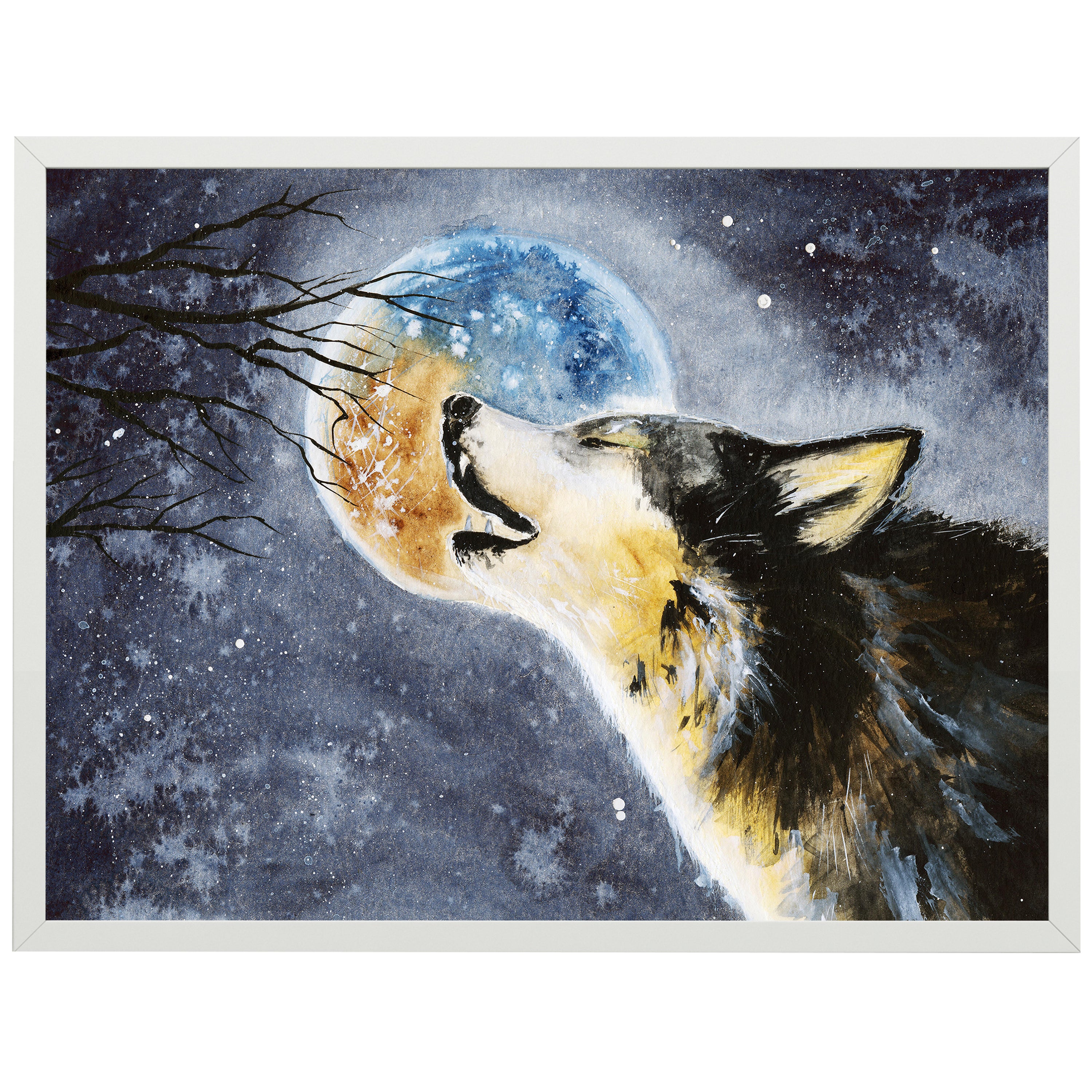 heulender Poster Gemälde, Mitternacht M0081 Mond, Wolf,