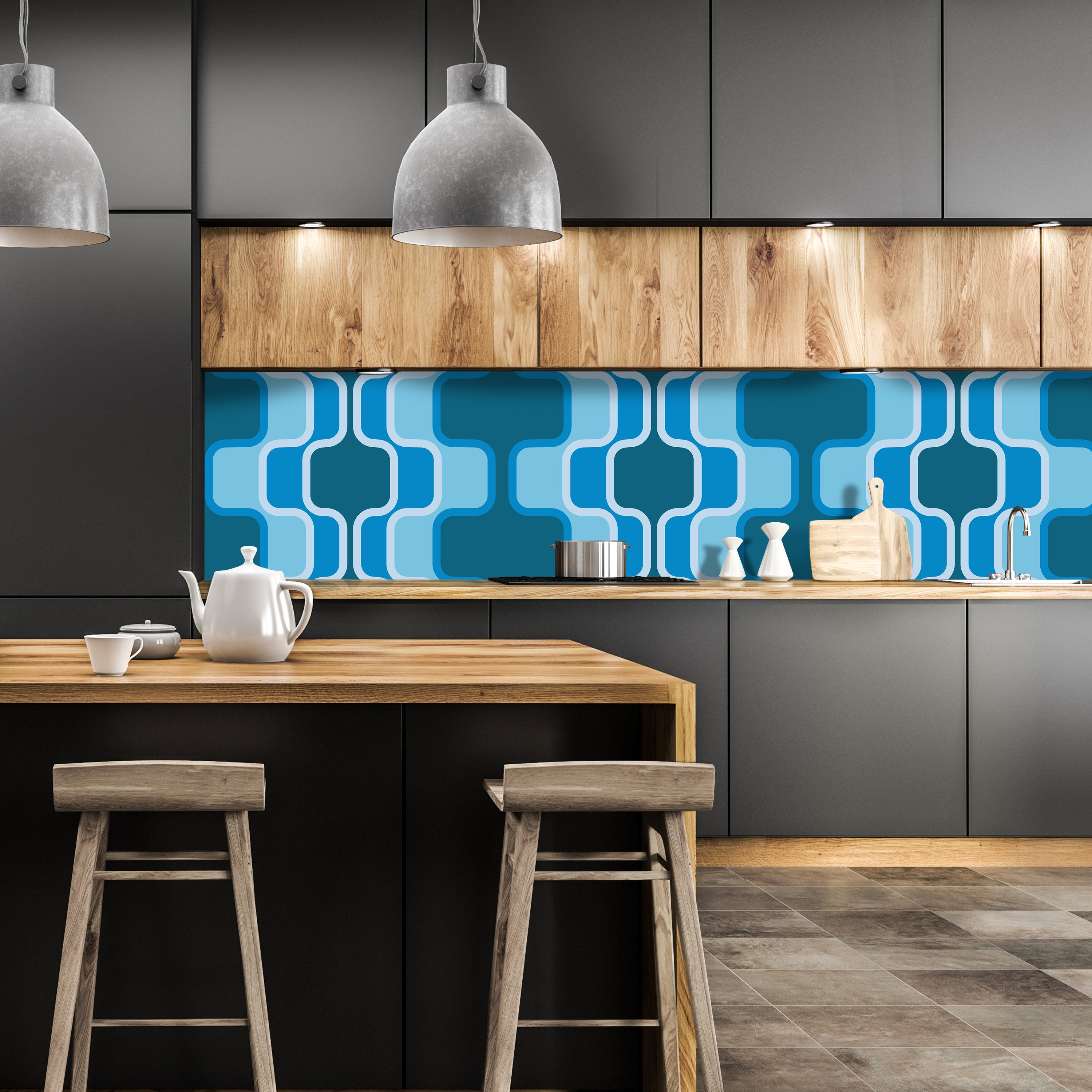 Küchenrückwand Retromuster Blau Muster M0111 entdecken - Bild 1
