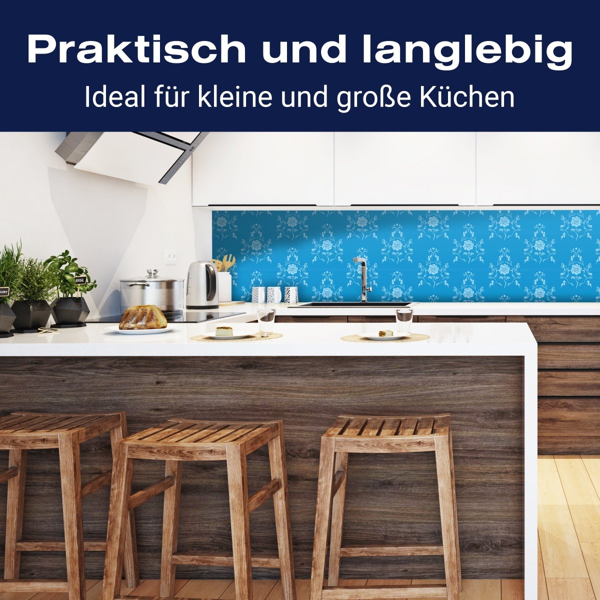 Küchenrückwand Barock Blau Muster M0116 entdecken - Bild 3