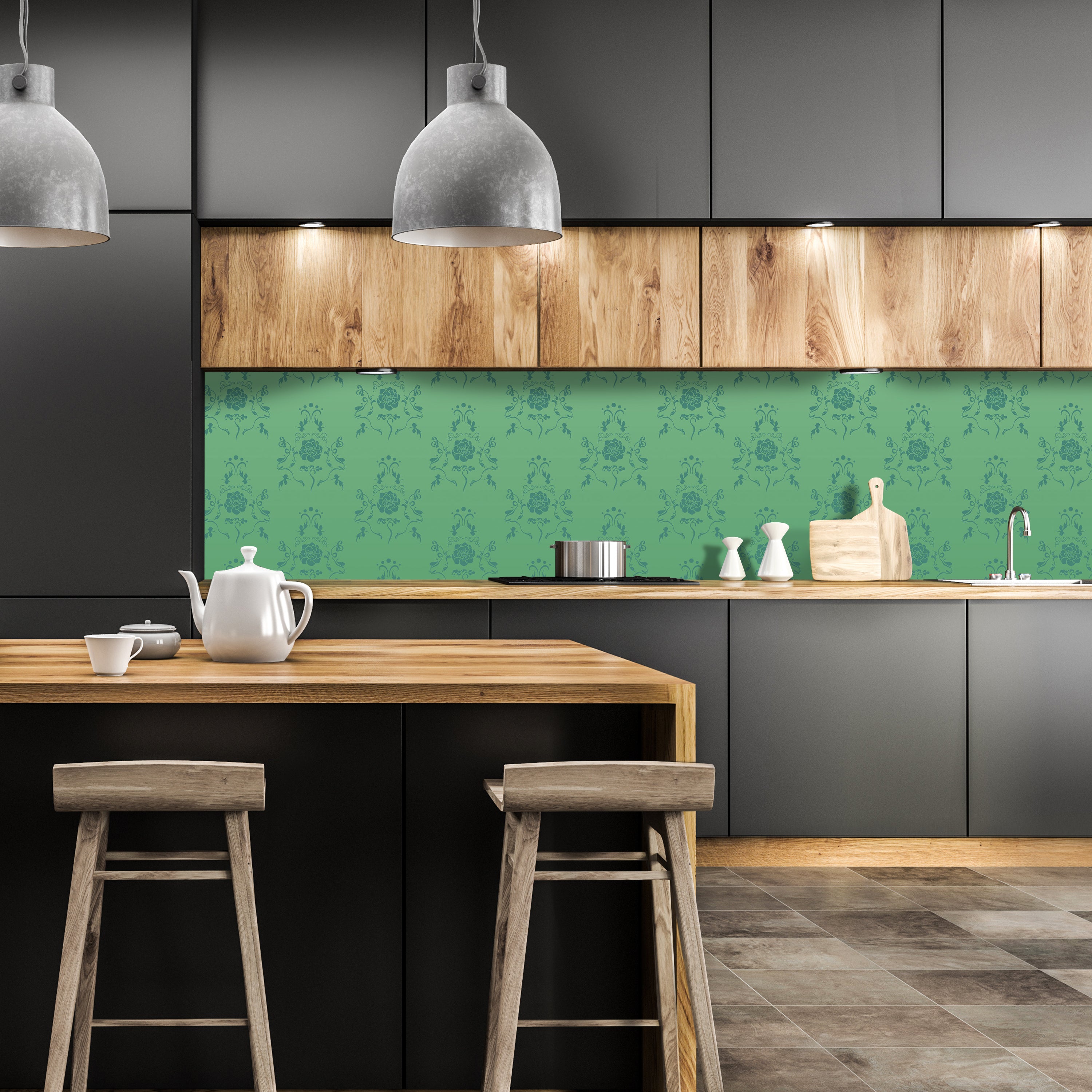 Küchenrückwand Barock Grün Muster M0117 entdecken - Bild 1