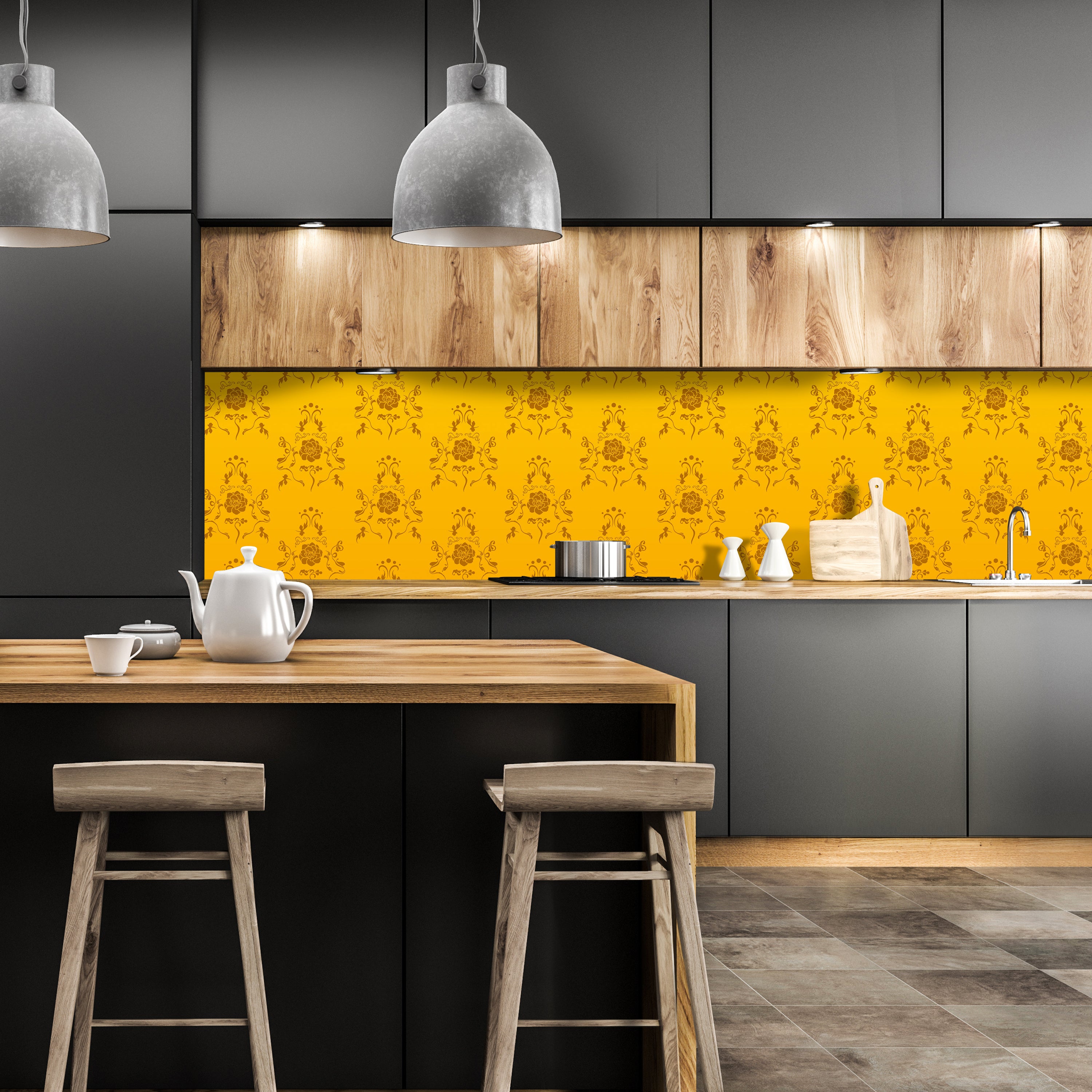 Küchenrückwand Barock Gelb Muster M0118 entdecken - Bild 1