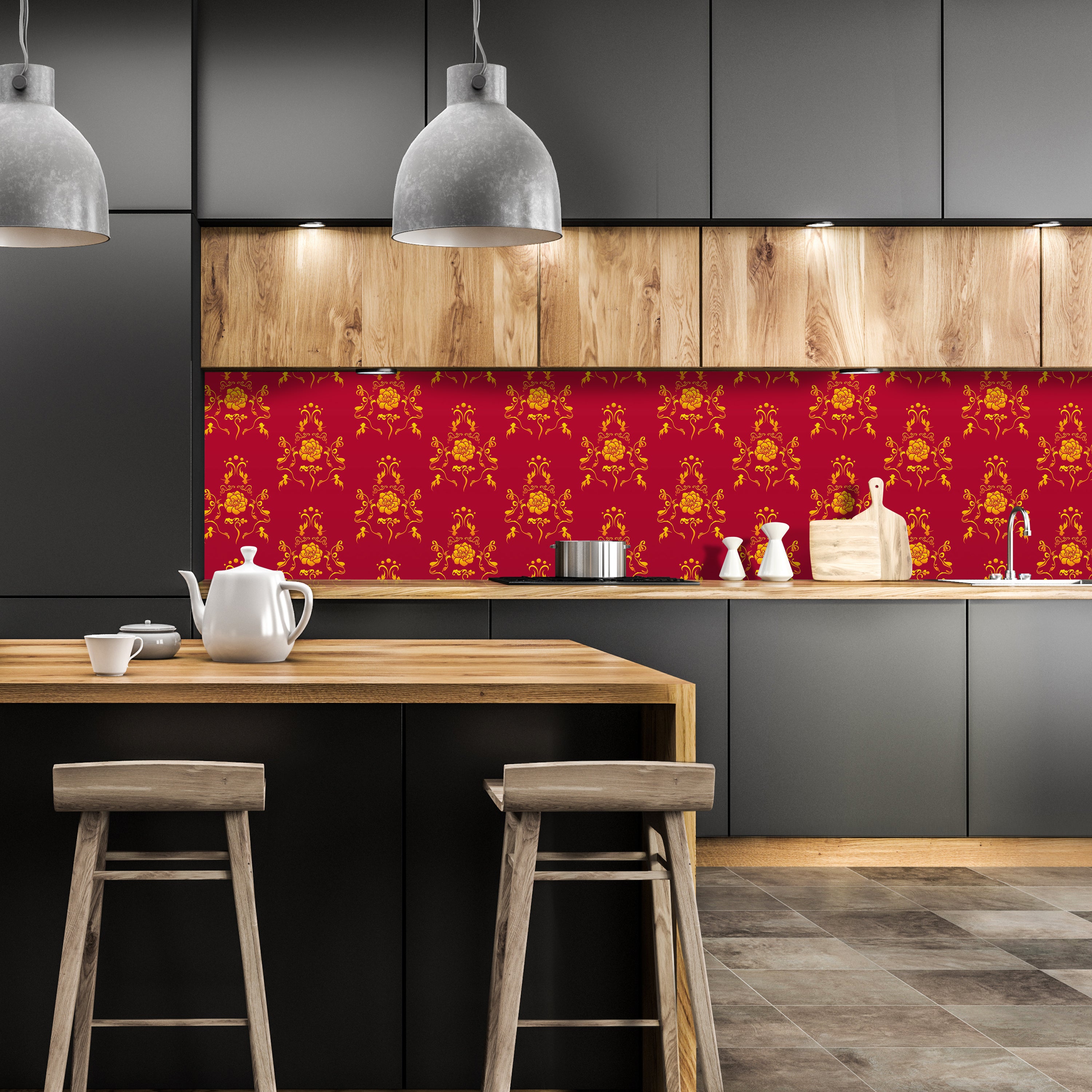 Küchenrückwand Barock Rot Muster M0119 entdecken - Bild 1