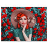 Mural acrylic glass models, woman in vintage style, red hair, hat, makeup, lips M0148