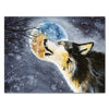 Tableau sur toile Animaux, format paysage, loup hurlant devant la pleine lune M0178