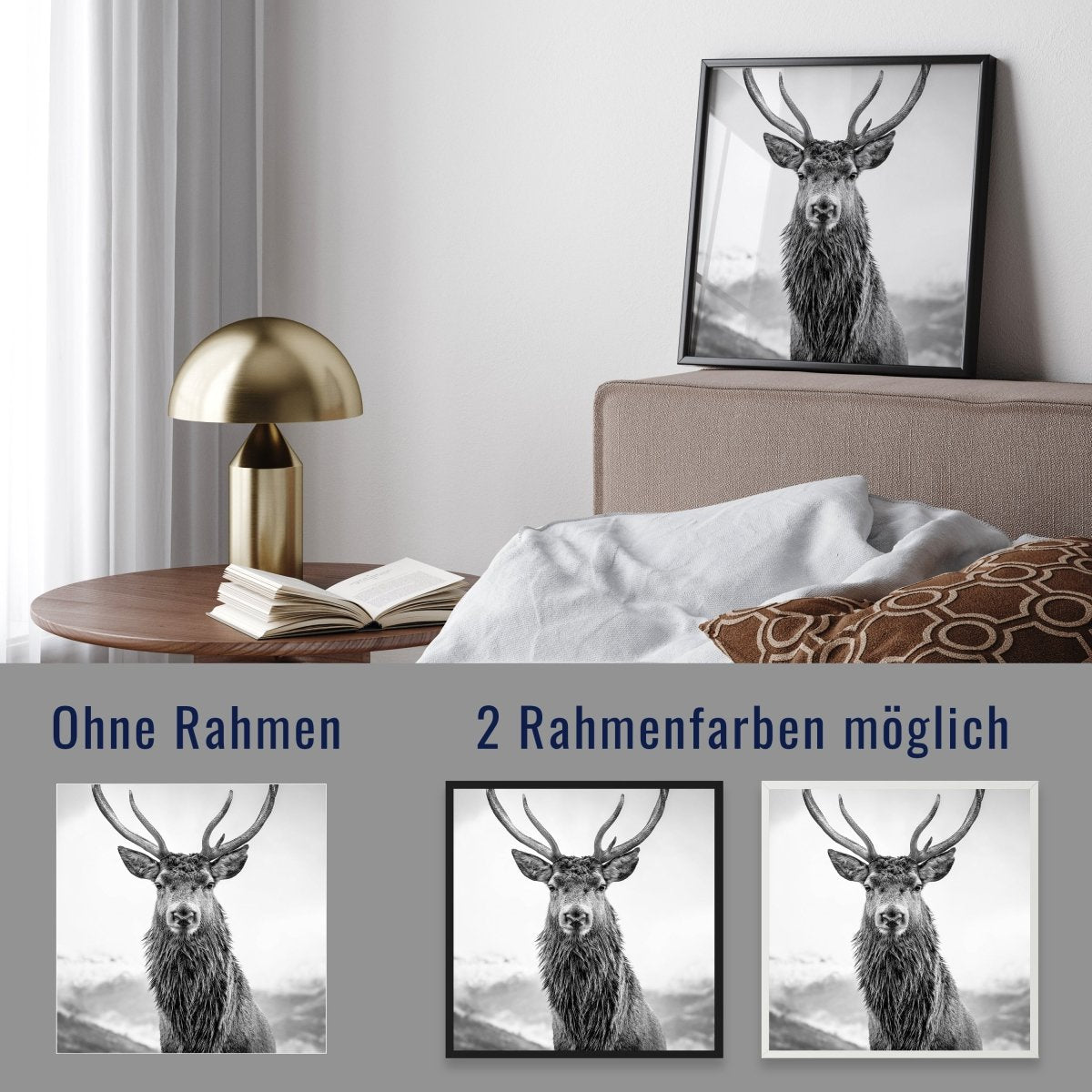 wandmotiv24 Poster, Poster - Tier, Hirsch, schwarz, weiß - M0215 - Bild 4