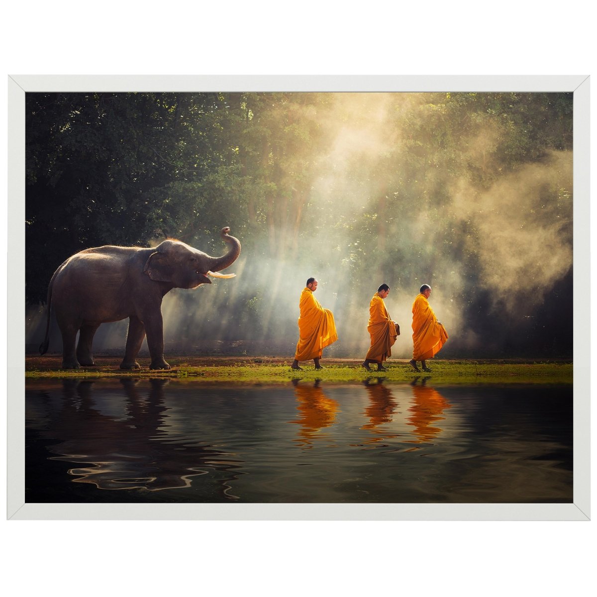 wandmotiv24 Poster, Poster - Elefant, Mönche, Wasser - M0224 - Bild 1