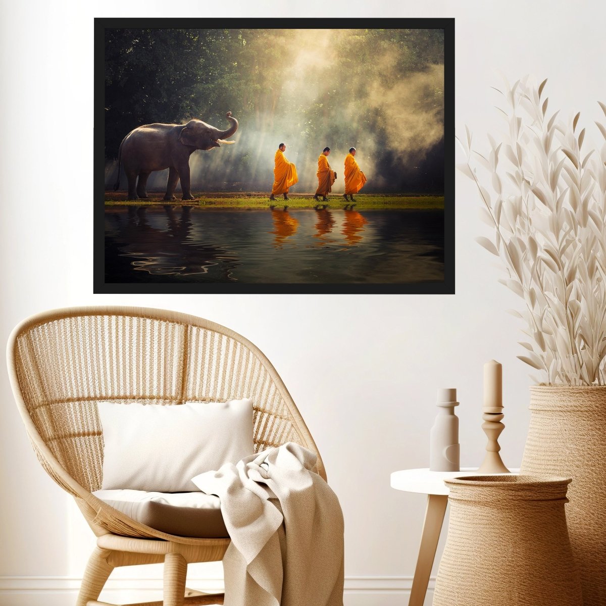 wandmotiv24 Poster, Poster - Elefant, Mönche, Wasser - M0224 - Bild 3