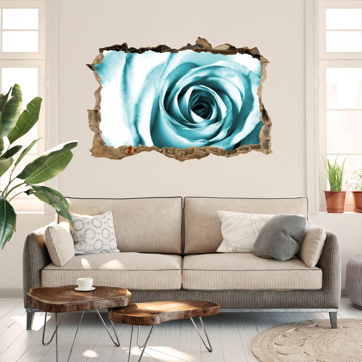 Sticker mural 3D fleur de rose bleue - Wall Decal M0227
