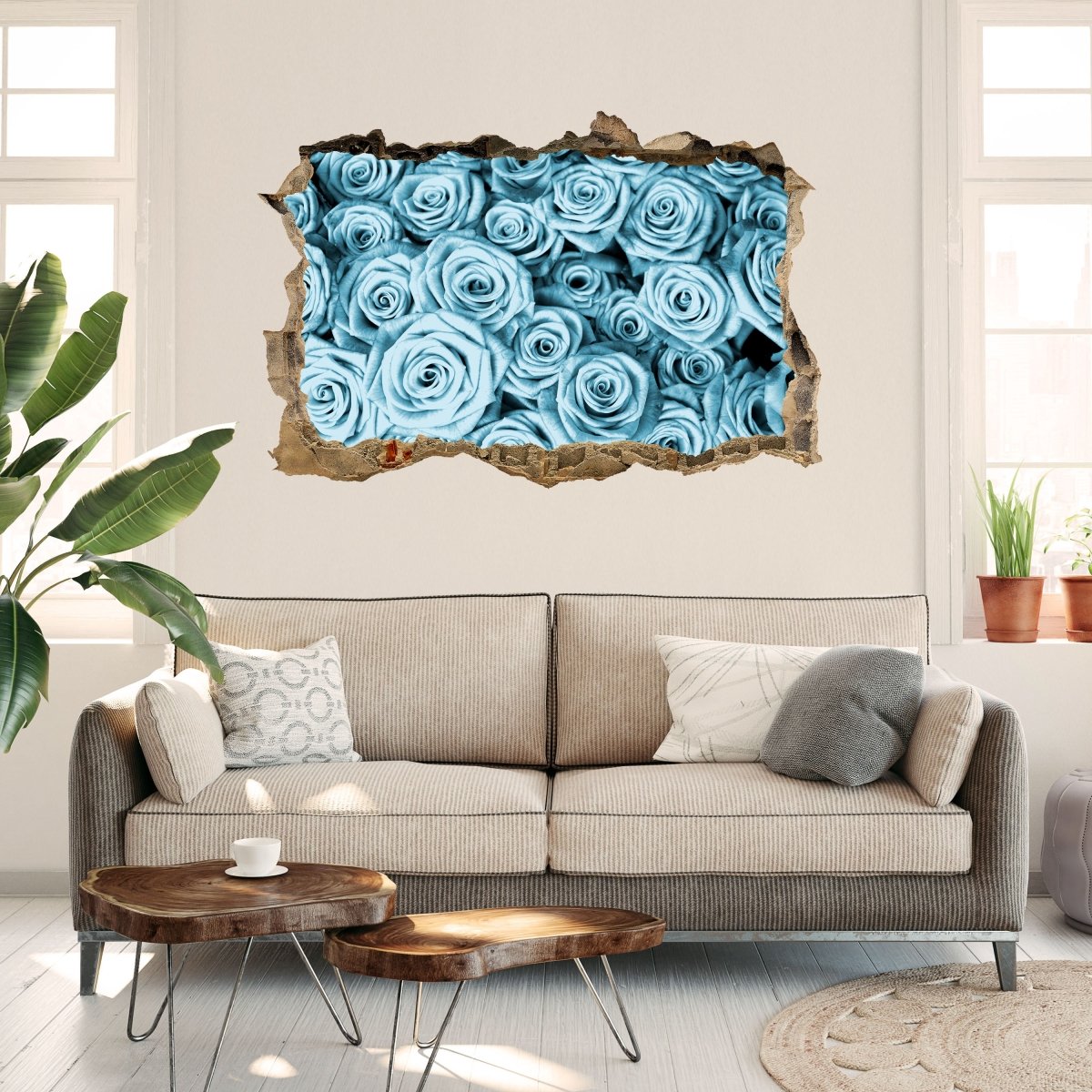 Sticker mural 3D fleur de champ de roses bleues - sticker mural M0228