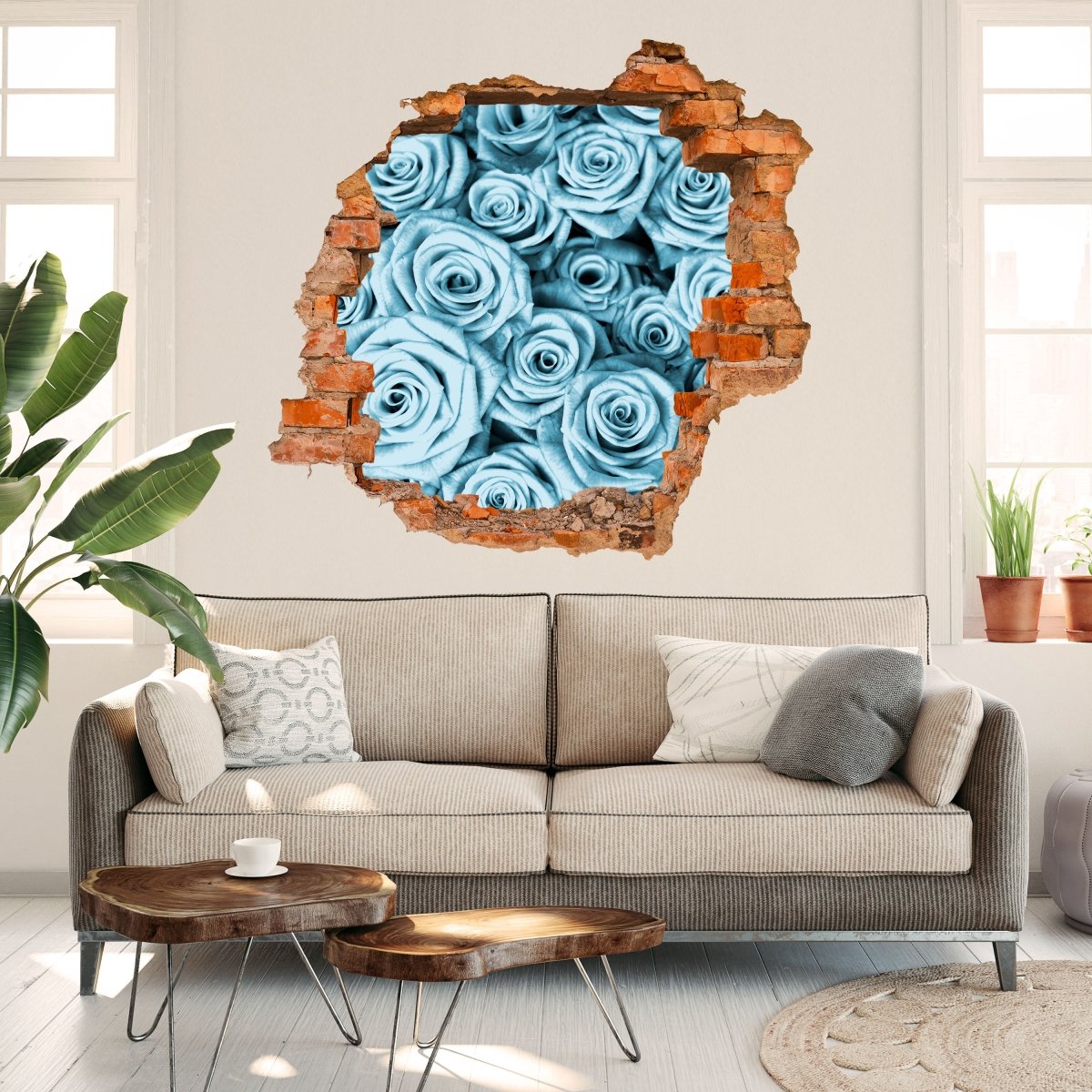 Sticker mural 3D fleur de champ de roses bleues - sticker mural M0228