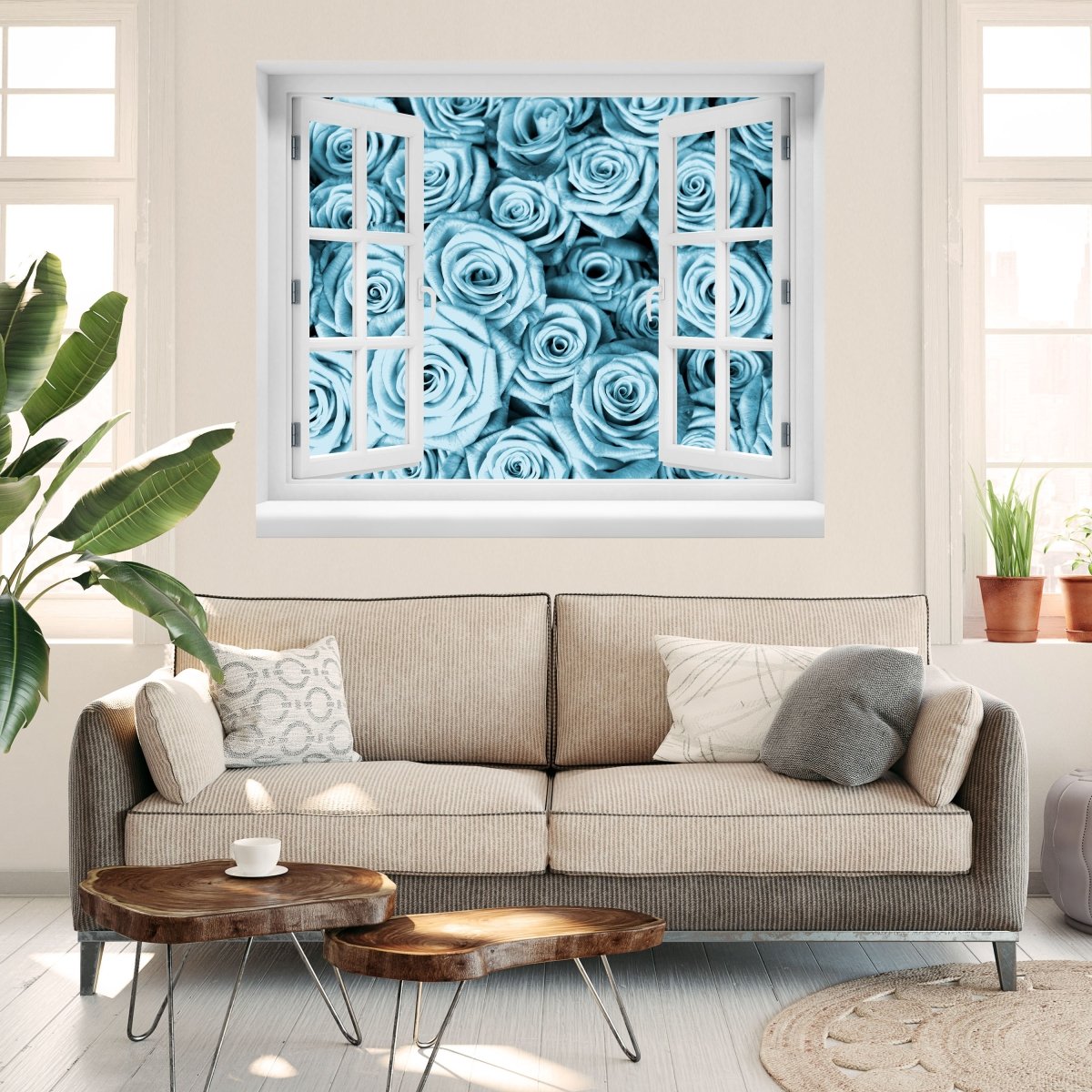 3D-Wandsticker Blaues Rosenfeld Blüte - Wandtattoo M0228