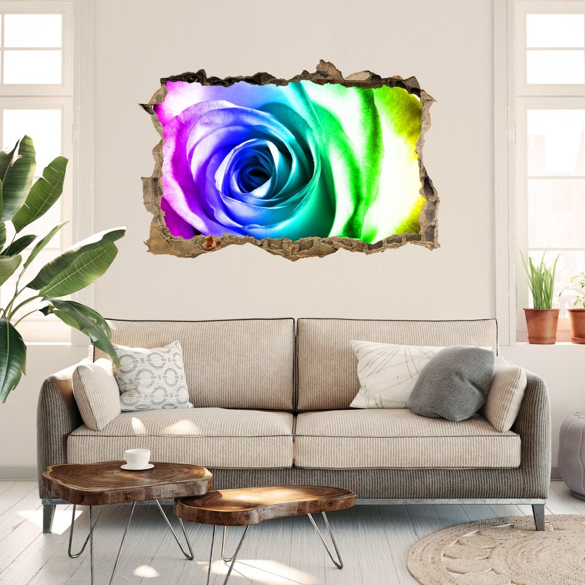 3D wall sticker rainbow rose blossom - Wall Decal M0230