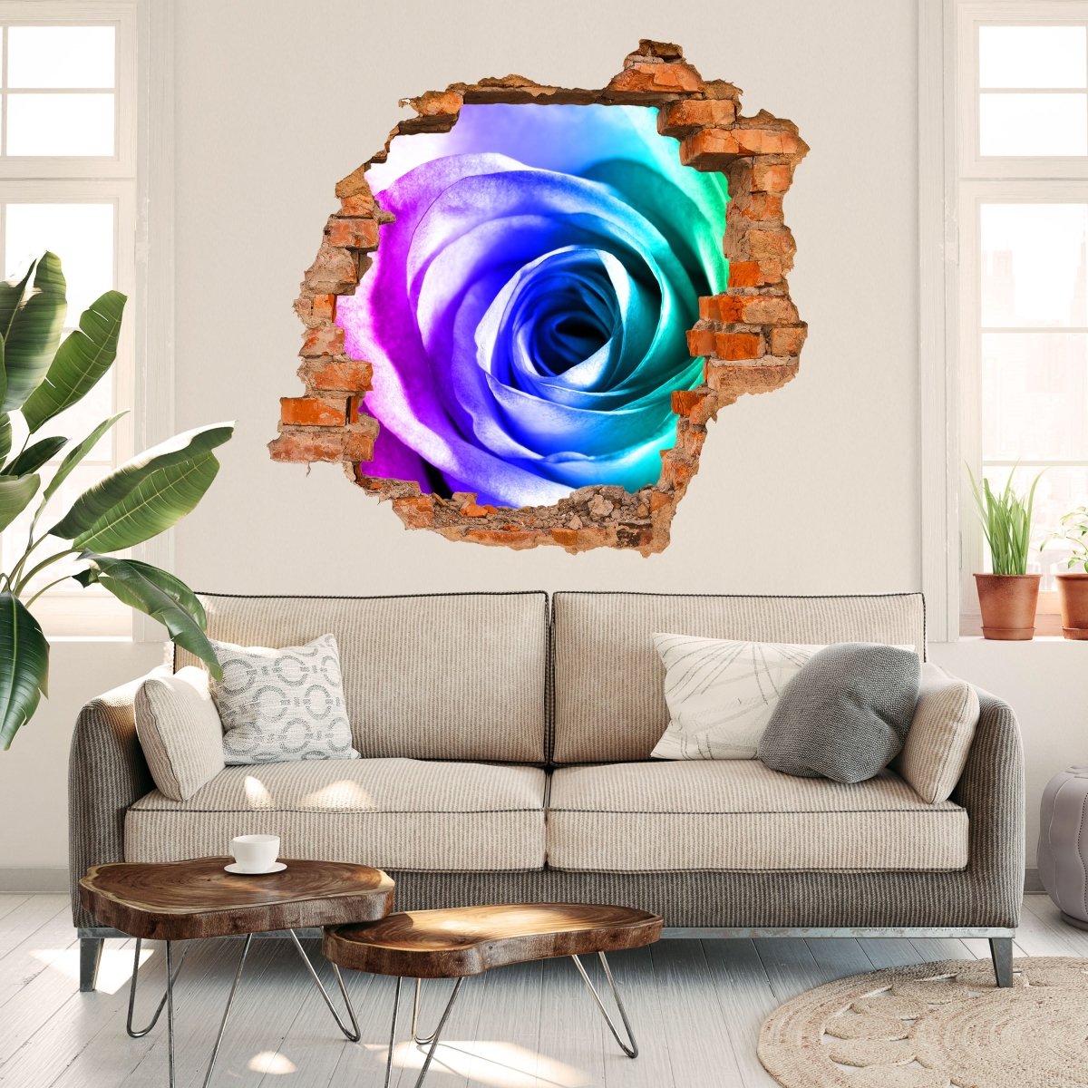 Sticker mural 3D fleur de rose arc-en-ciel - Wall Decal M0230