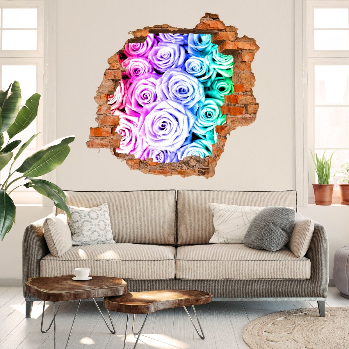 3D wall sticker rainbow rose field blossom - wall decal M0231