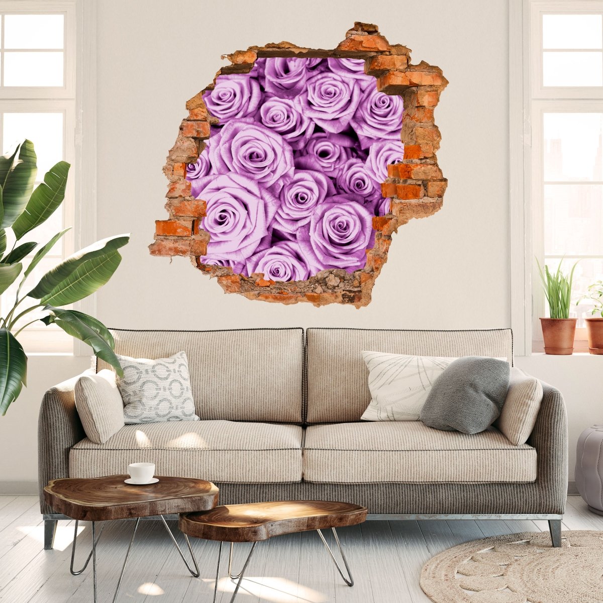 Sticker mural 3D fleur champ rose violet - sticker mural M0232