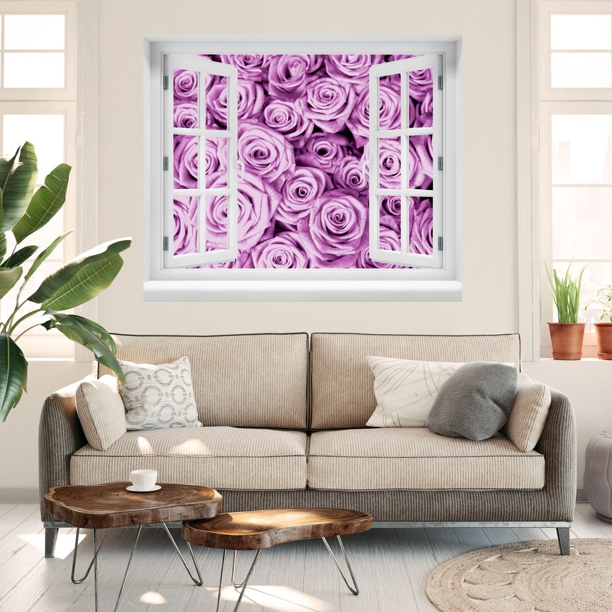 Sticker mural 3D fleur champ rose violet - sticker mural M0232