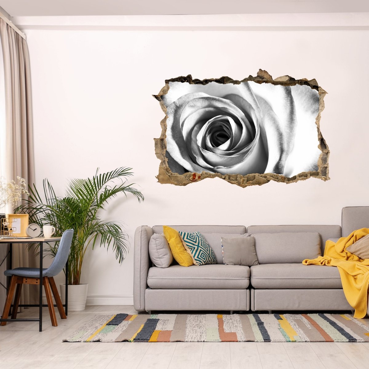3D wall sticker white rose blossom - Wall Decal M0233