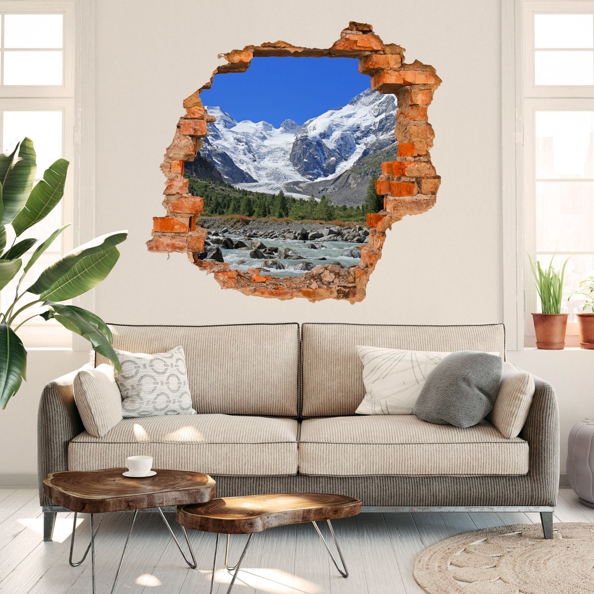 Sticker mural 3D Alpes glaciaires de Morteratsch - Tatouage mural M0236