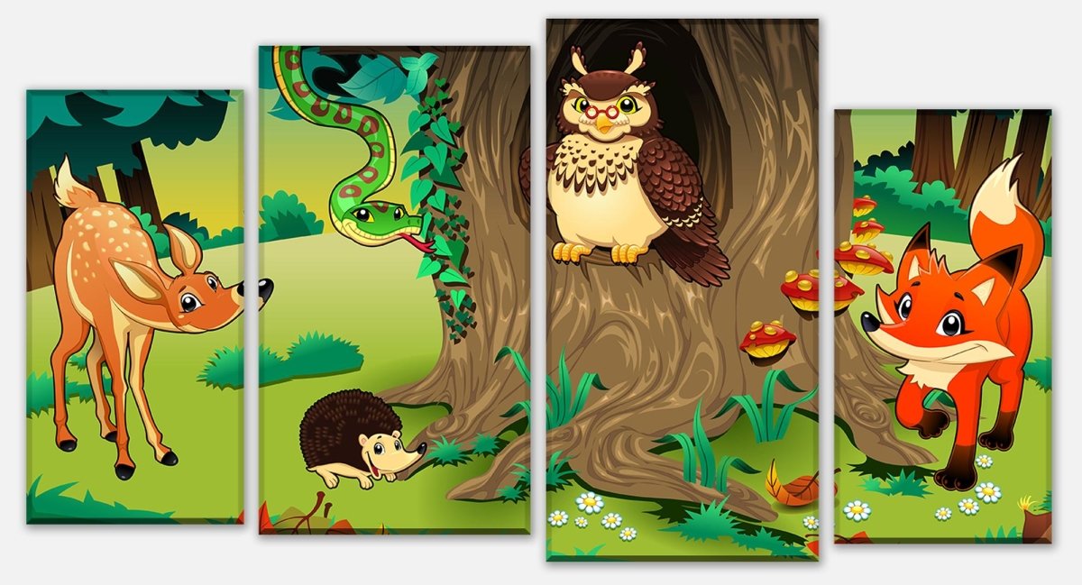 Stretched Canvas Print Friendly Forest Animals Kids M0242