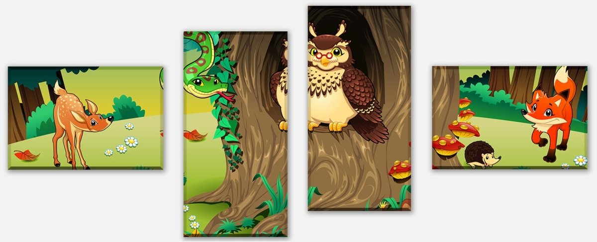 Stretched Canvas Print Friendly Forest Animals Kids M0242