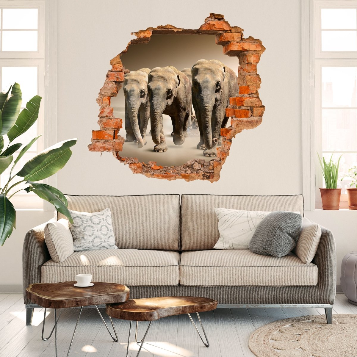 3D-Wandsticker Elefantengruppe Afrika - Wandtattoo M0245