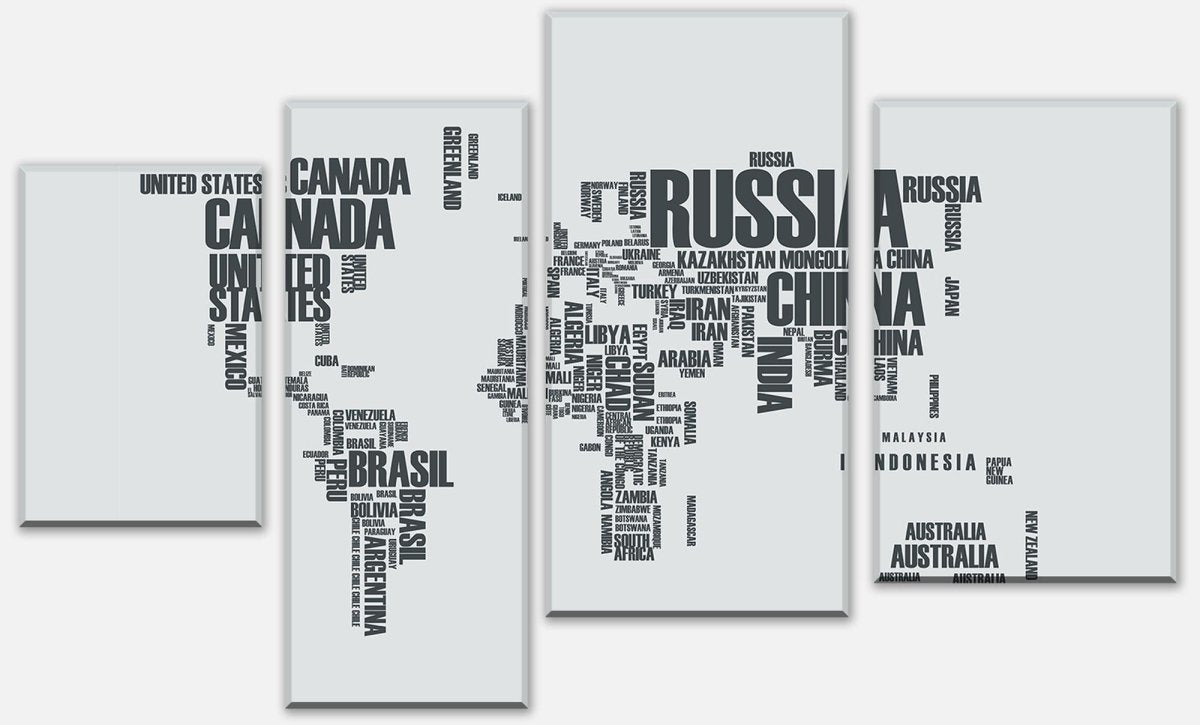 Leinwandbild Mehrteiler Weltkarte Landnamen Erde M0256