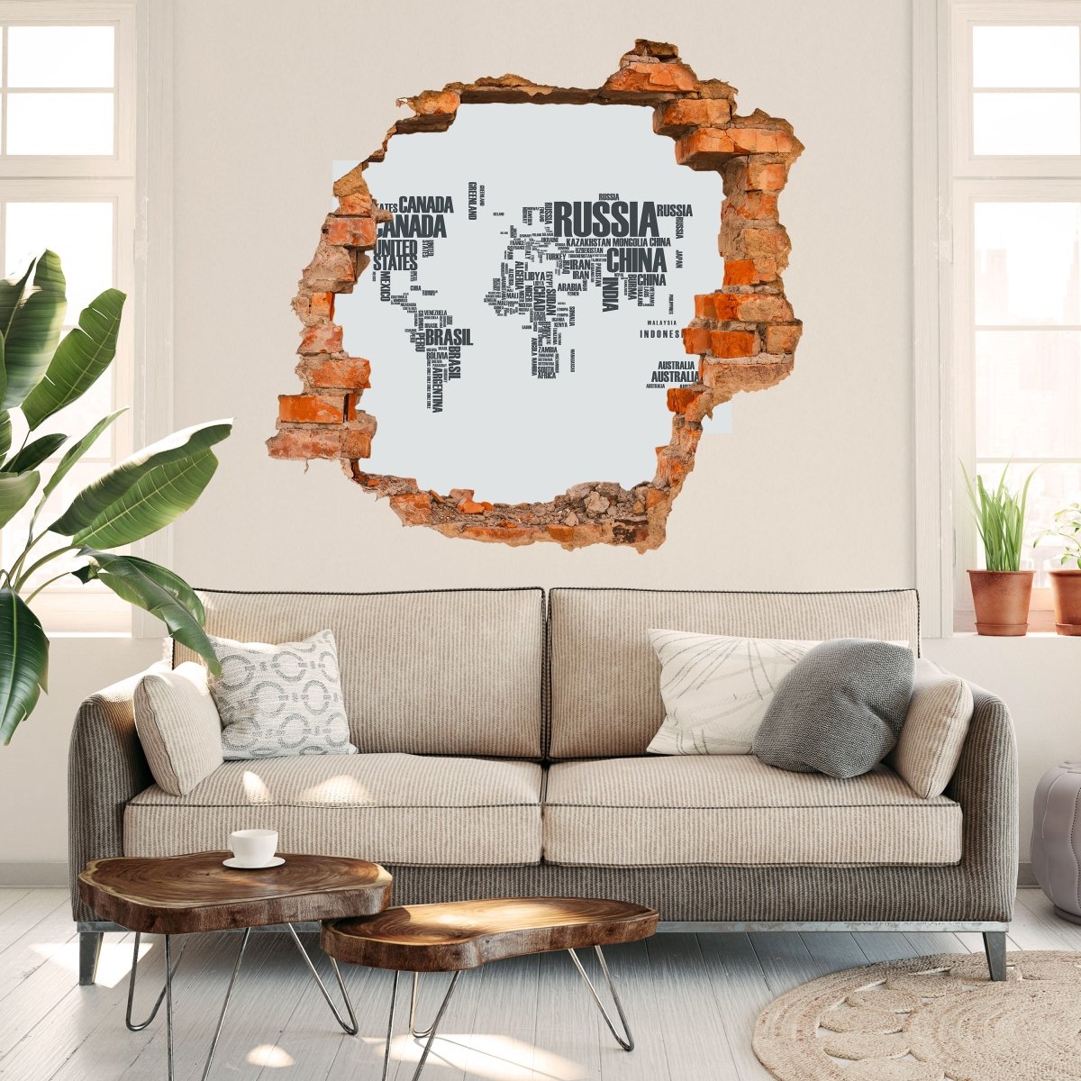 3D Wall Sticker World Map Country Names Earth - Wall Decal M0256