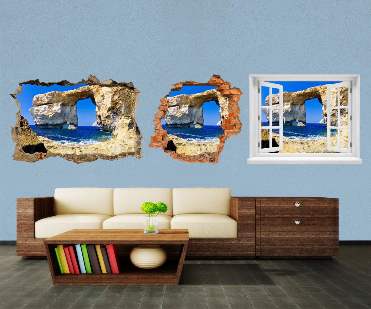 3D-Wandtattoo Blaues Fenster Gozo entdecken - Wandsticker M0288 - Bild 1
