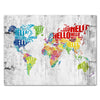 Canvas Print World map, landscape format, Hello World map, colorful M0312