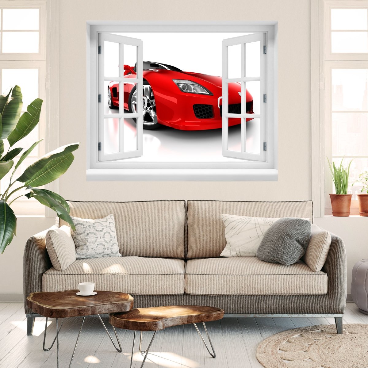 Sticker mural 3D voiture de sport rouge - Sticker mural M0371