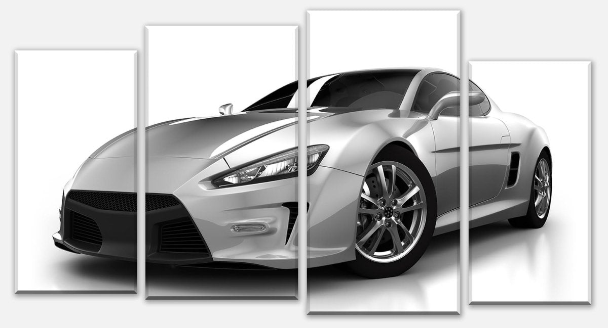 Stretched Canvas Print Silver Sports Car M0372