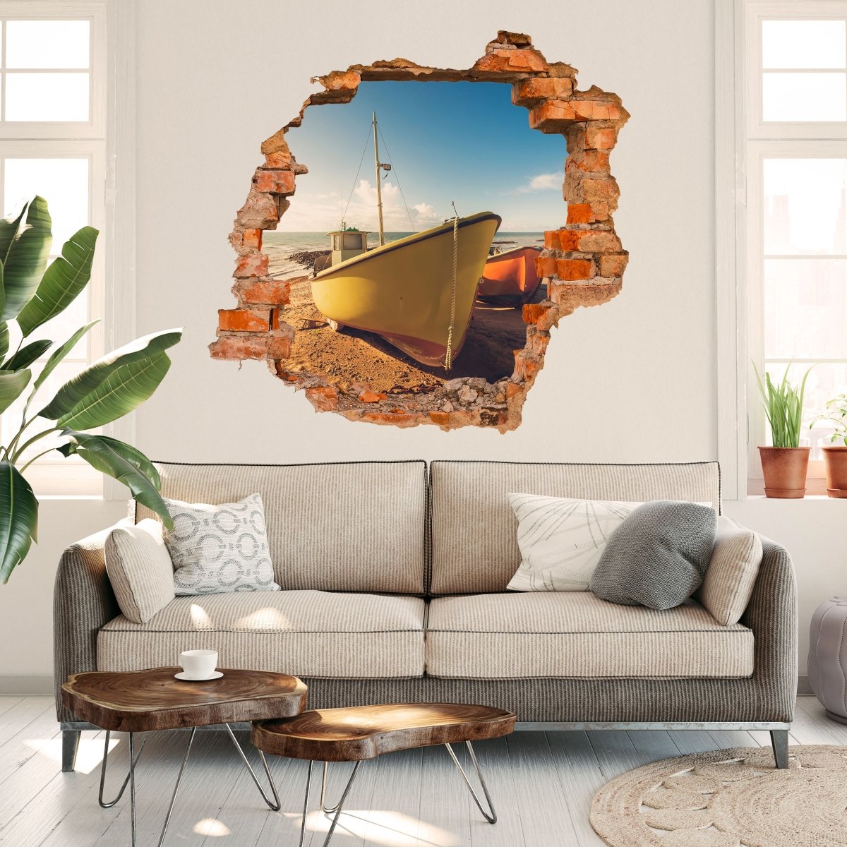 3D Wall Sticker Boats On The Beach - Wall Decal M0388