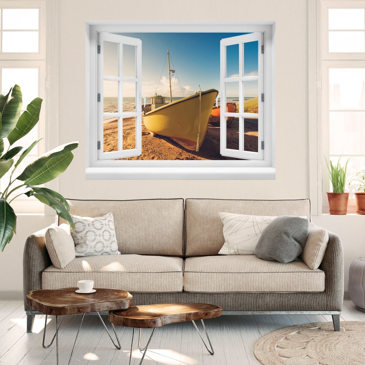 3D Wall Sticker Boats On The Beach - Wall Decal M0388