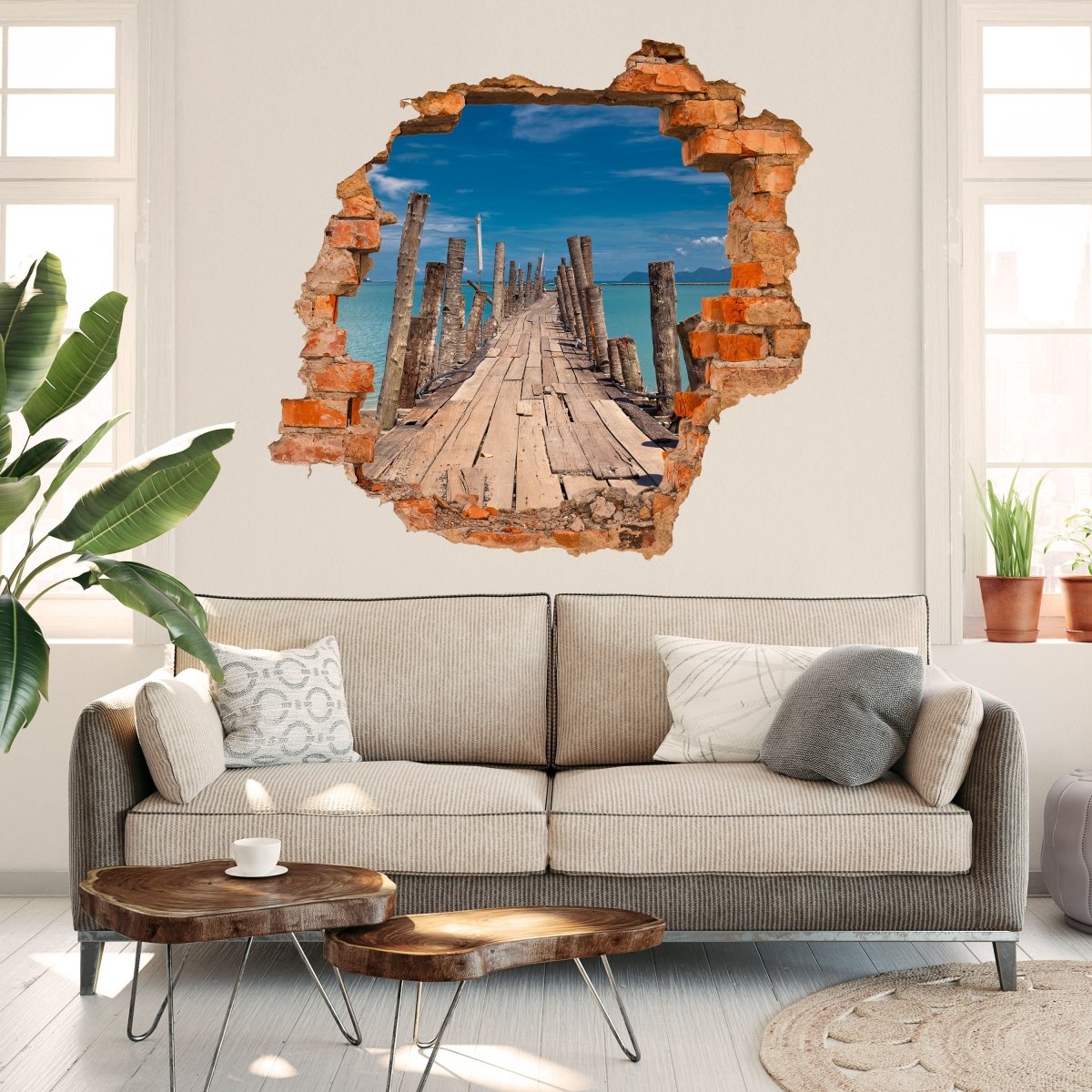 3D-Wandsticker Holzsteg ins Meer - Wandtattoo M0389