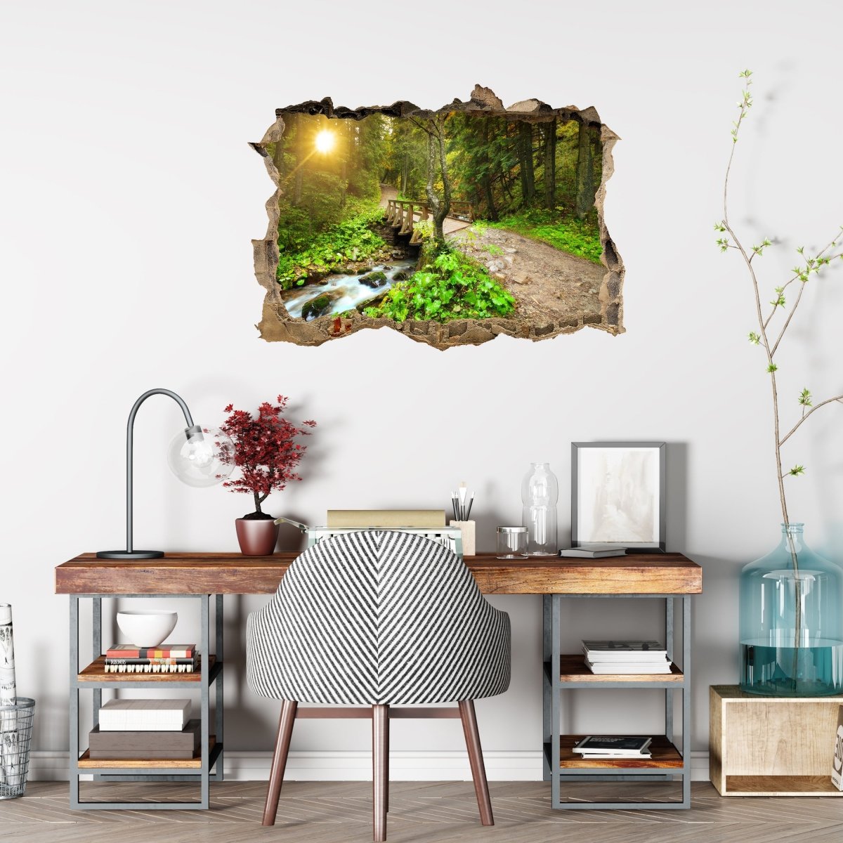3D wall sticker forest path with stream - Wall Tattoo M0397