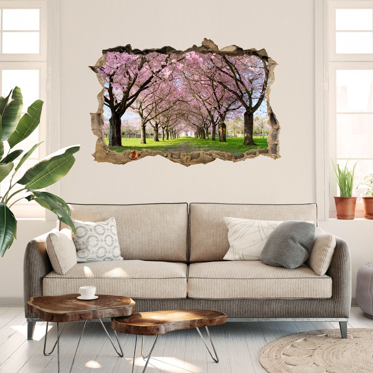 Sticker mural 3D allée de cerisiers - Wall Decal M0412