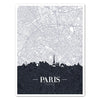 Leinwandbild Stadt Karte, Hochformat, Paris, Frankreich, Skyline, Silhouette M0453