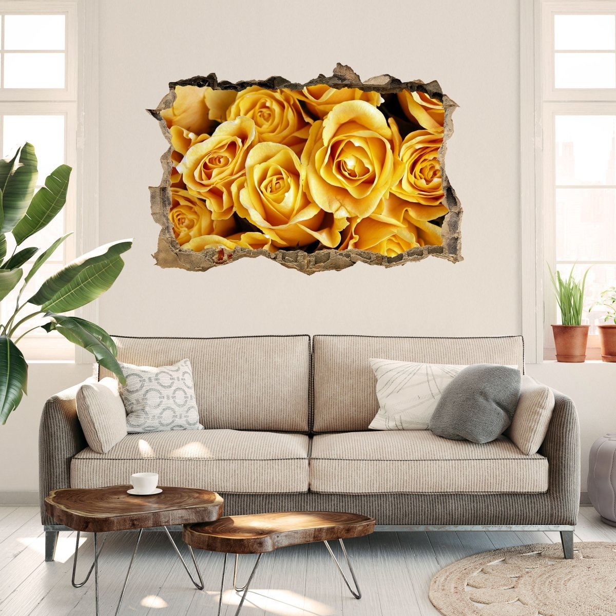 Sticker mural roses jaunes 3D - Wall Decal M0462