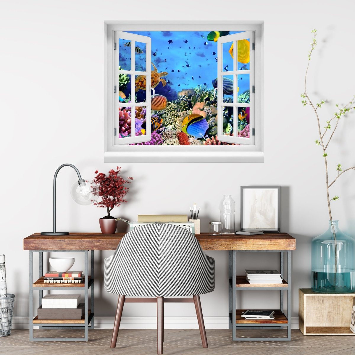 Sticker mural 3D récif corallien avec poisson - Wall Decal M0480