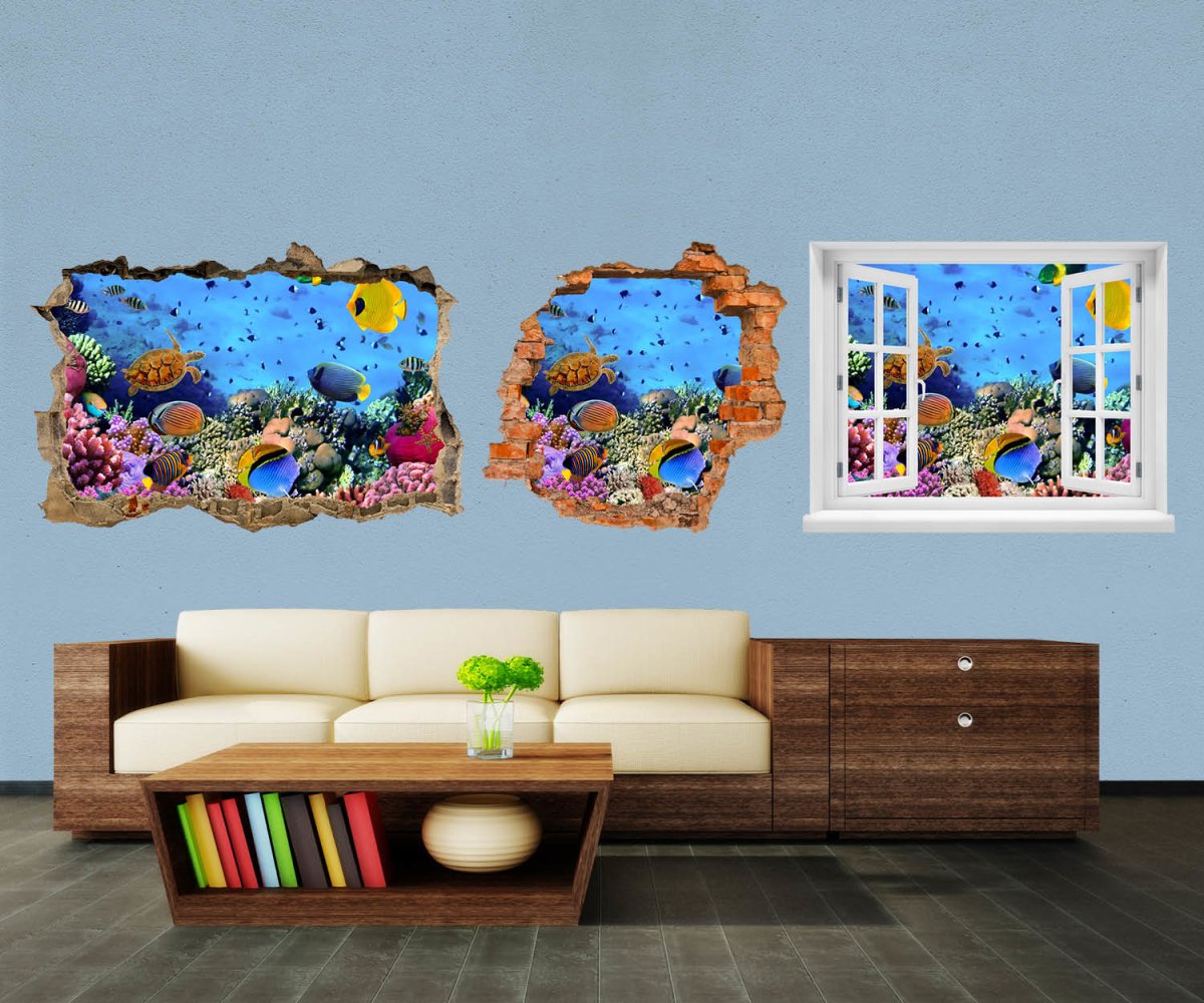 3D-Wandtattoo Korallenriff mit Fischen entdecken - Wandsticker M0480 - Bild 1