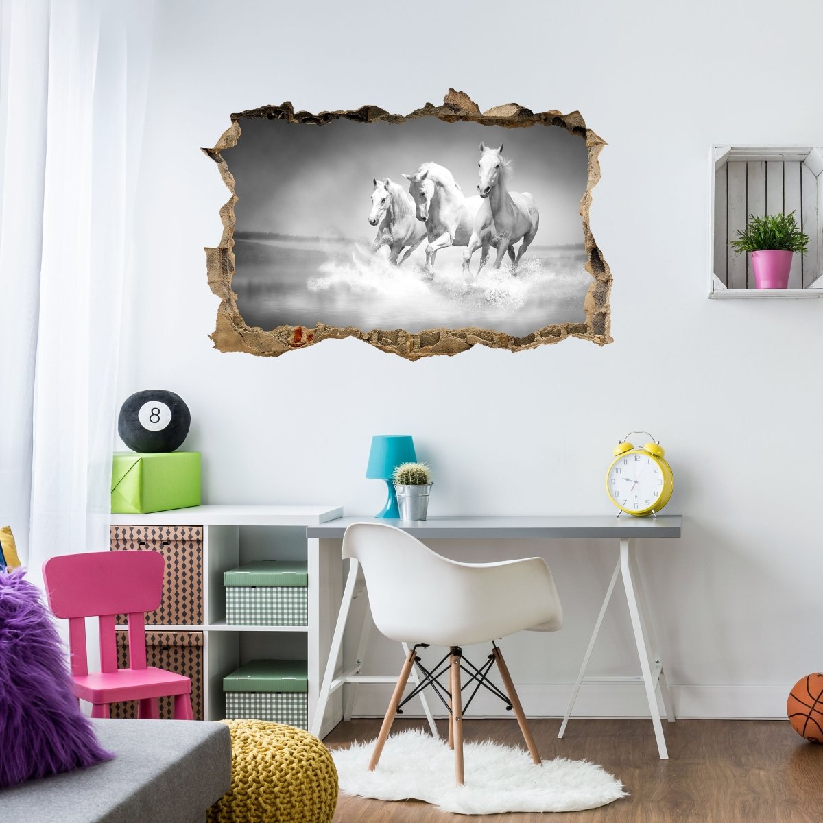 Sticker mural 3D chevaux de rêve blancs - sticker mural M0489