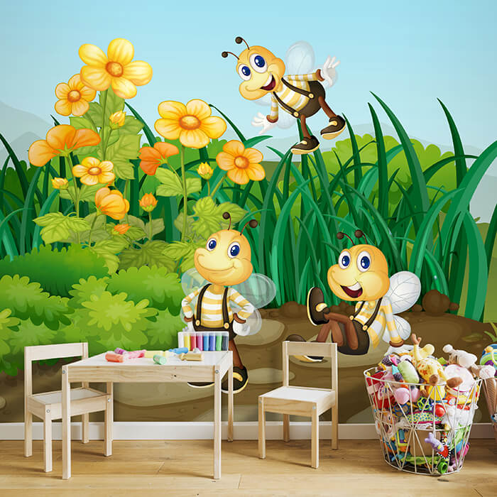 Fototapete Kinderzimmer Bienen im Garten M0498 - Bild 1