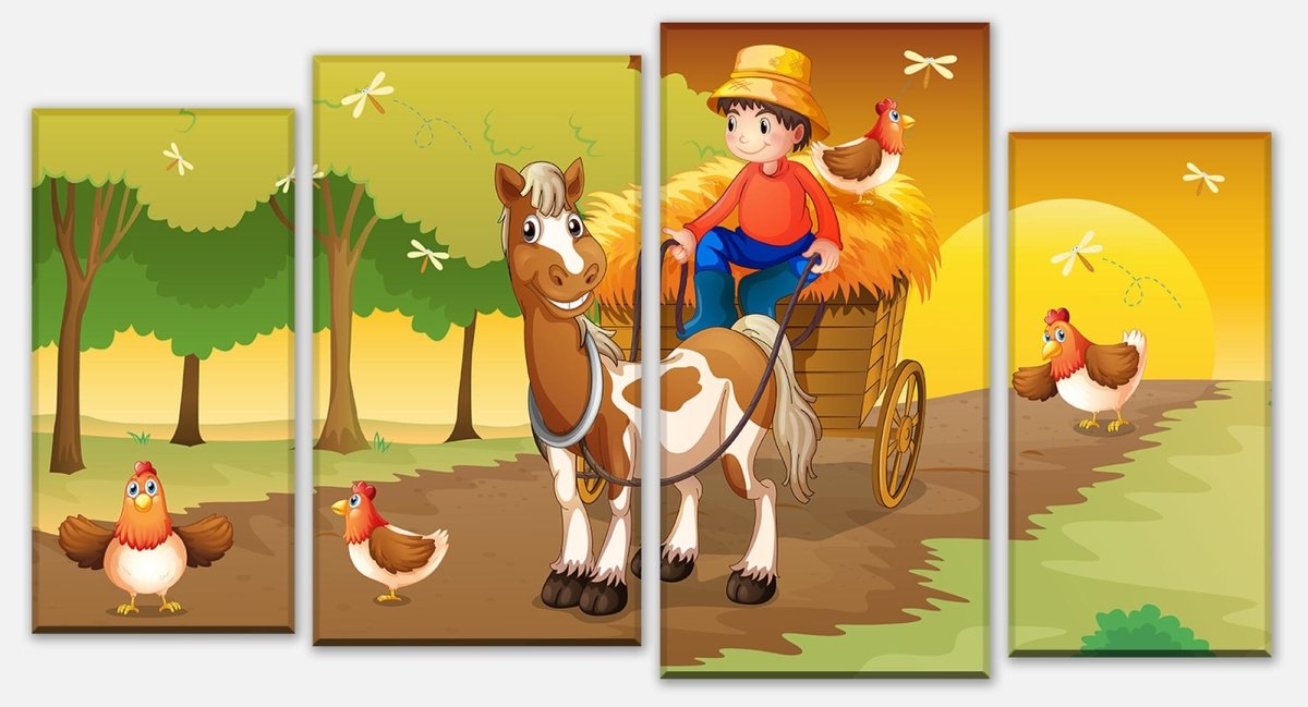 Canvas print Divider Farmer with horse-drawn carriage M0499