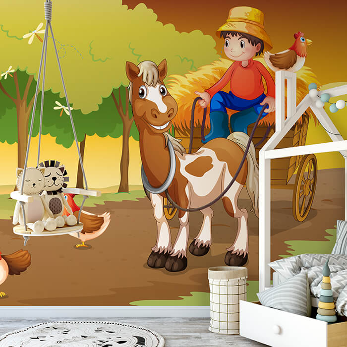 Fototapete Kinderzimmer Farmer mit Pferdekutsche M0499 - Bild 1