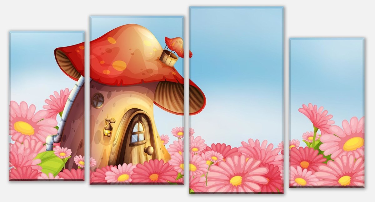 Stretched Canvas Print Mushroom on the flower meadow M0502