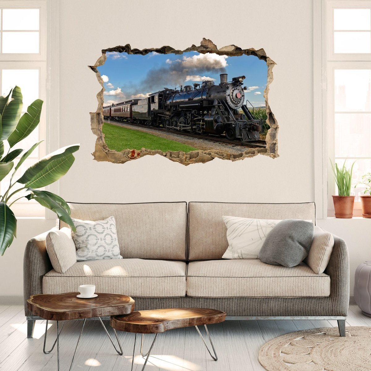 Sticker Mural 3D Ancienne Locomotive à Vapeur - Sticker Mural M0516
