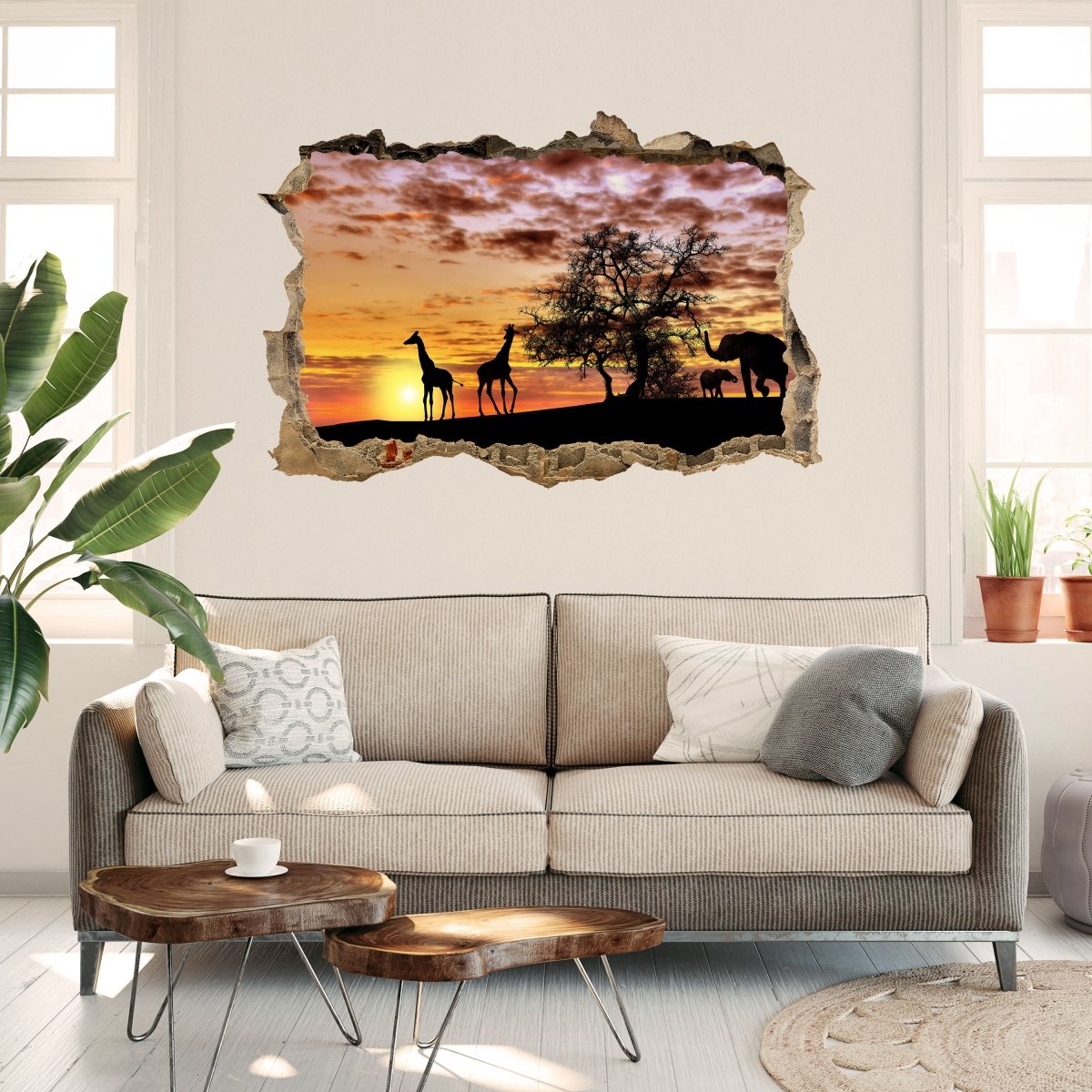 3D wall sticker animals in the sunset - Wall Decal M0518