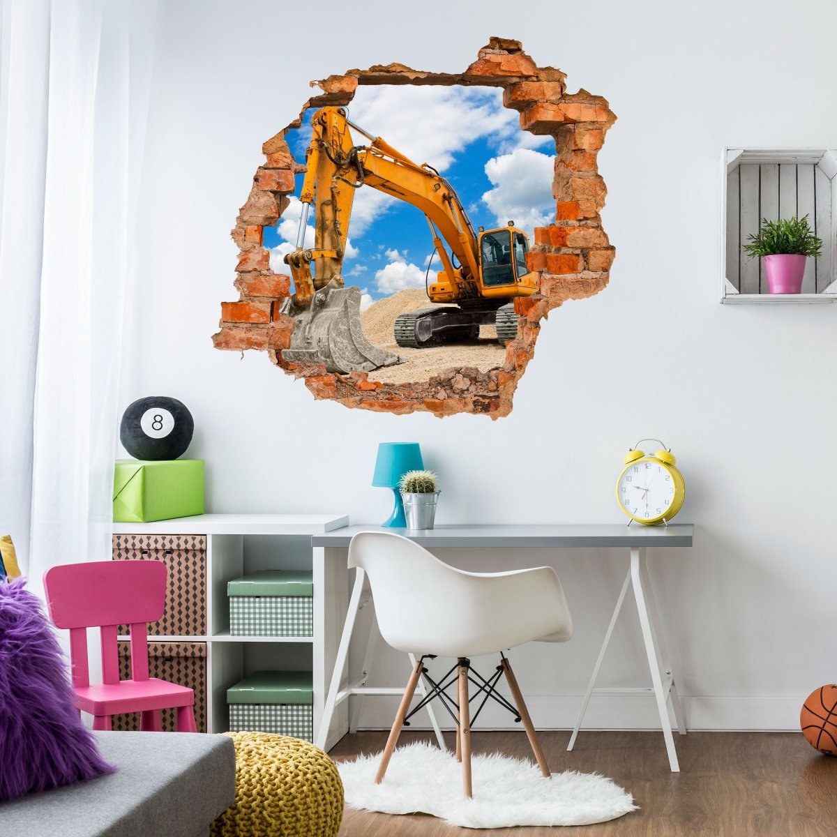Sticker mural 3D Excavatrice - Wall Decal M0520