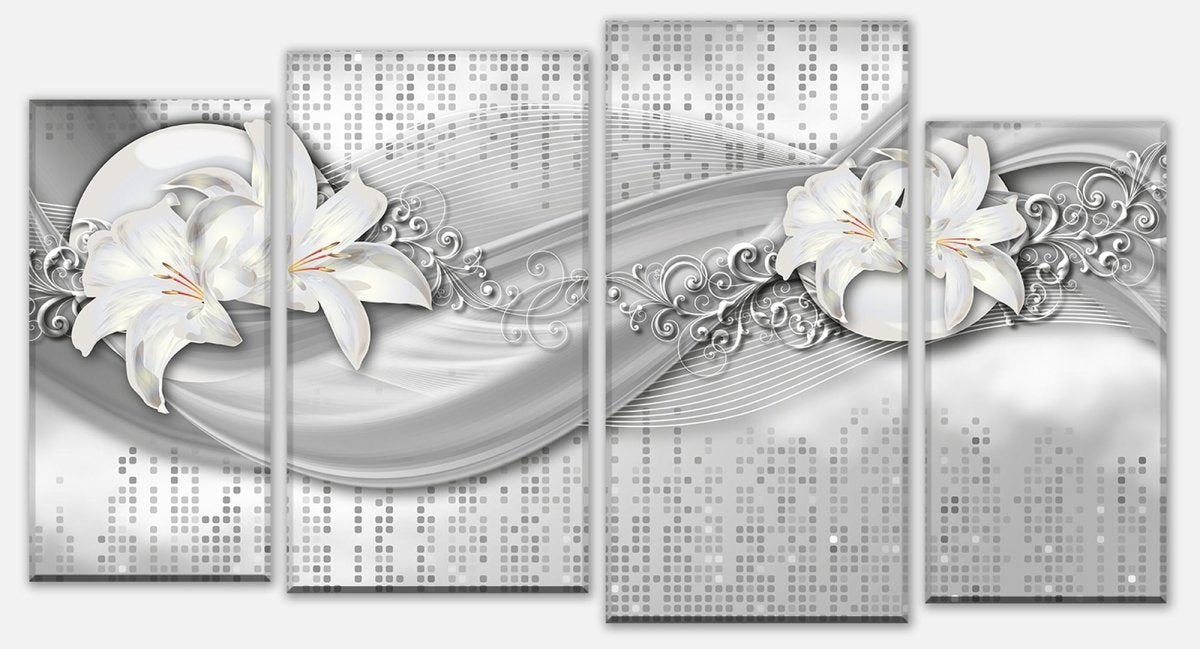 Canvas stretcher abstract lilies gray silver M0524